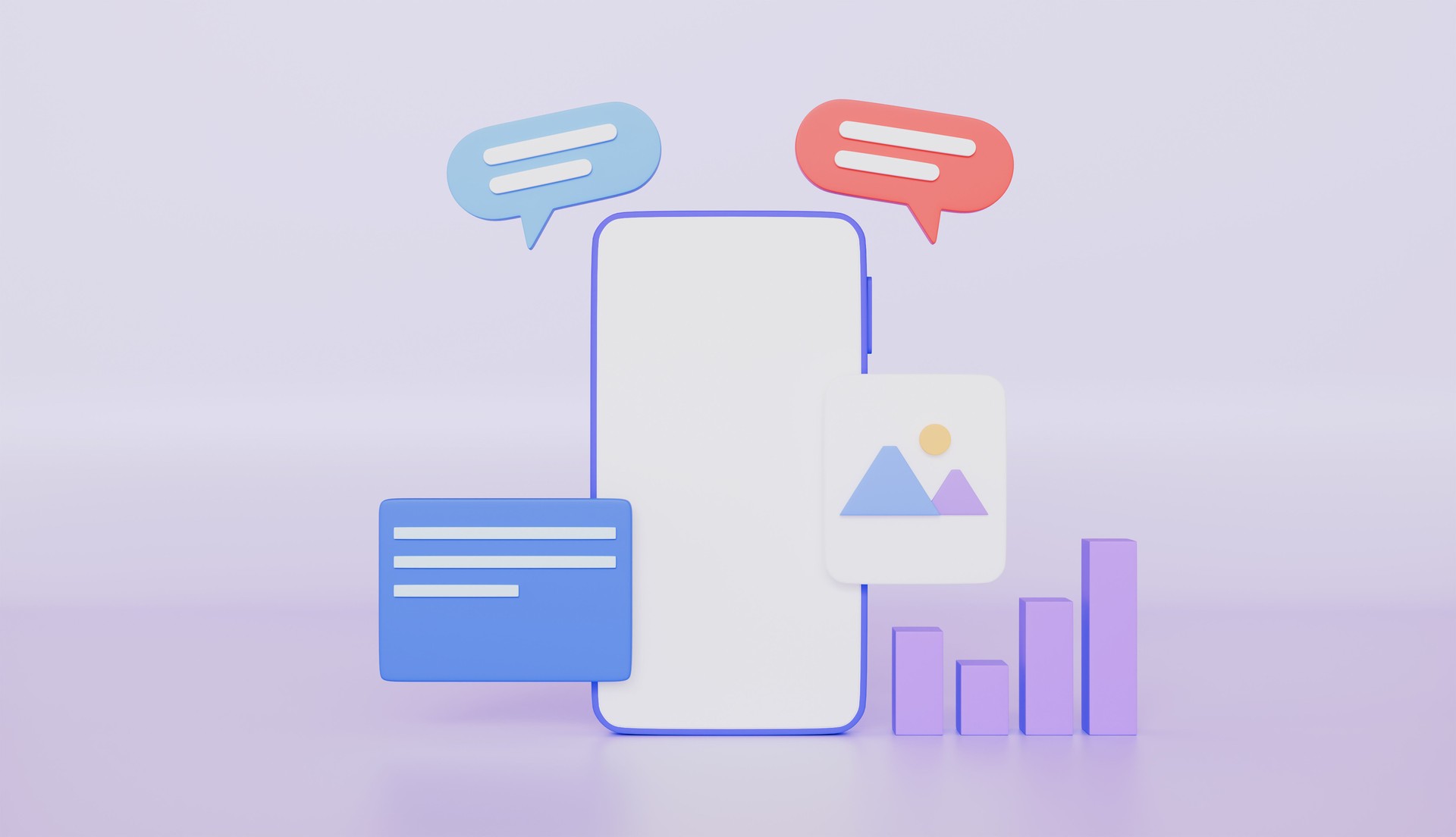 Smartphone app development web design on pastel color background 3d illustration